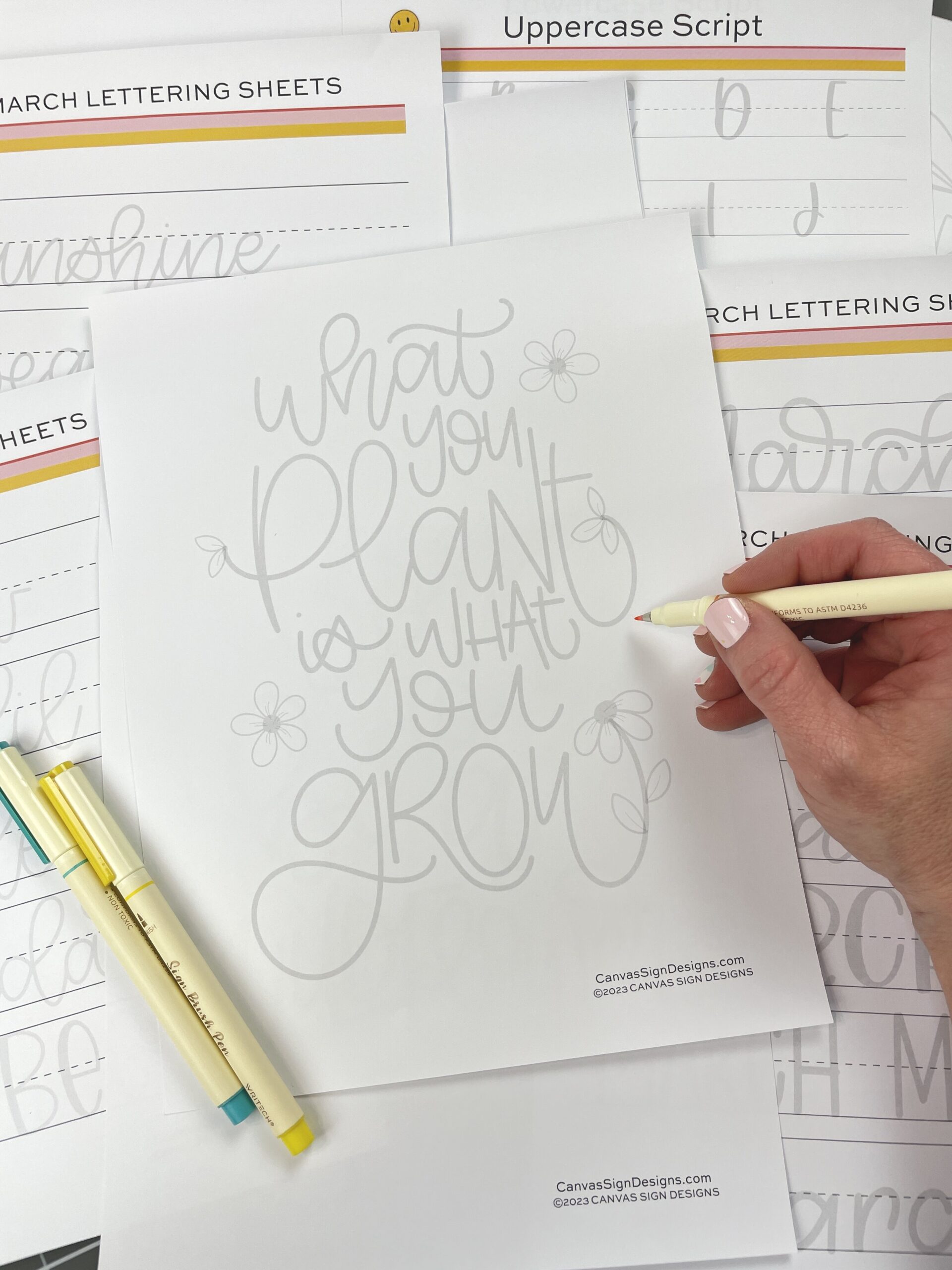 Spring hand lettering worksheets